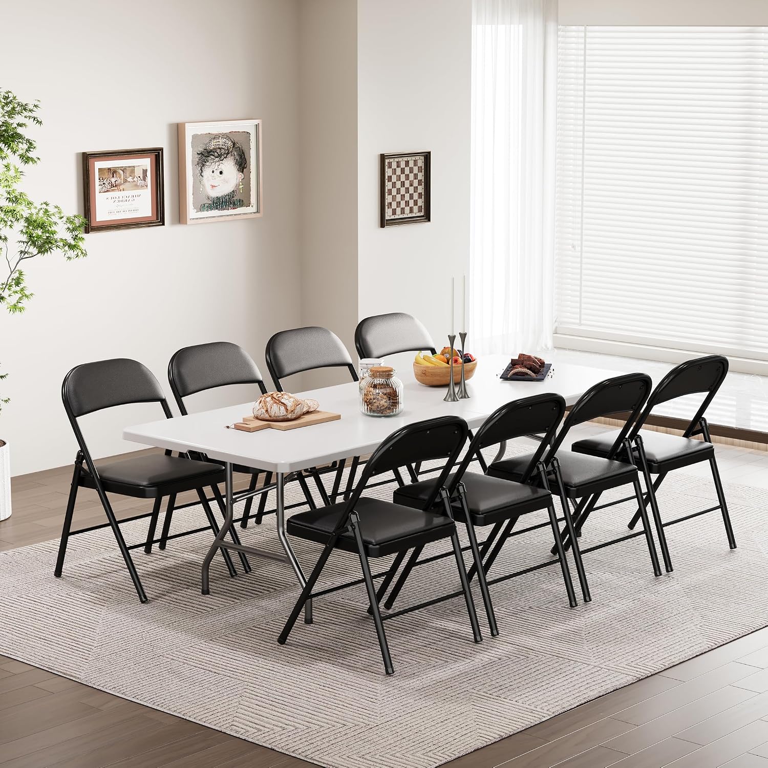 8ft Folding Table Heavy Duty Foldable Table Lightweight Plastic Table with Reinforced Legs for Indoor Outdoor Use Perfect Portable Folding Tables for Parties, BBQs, Weddings, Camping White