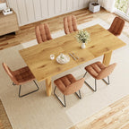 HIPIHOM Extendable Dining Table Set for 6, Seats 6-8 | MDF Farmhouse Extends 63-78.7in, Space-saving for Living Room & Nook, Oak Table + 6 Brown Upholstered Chairs