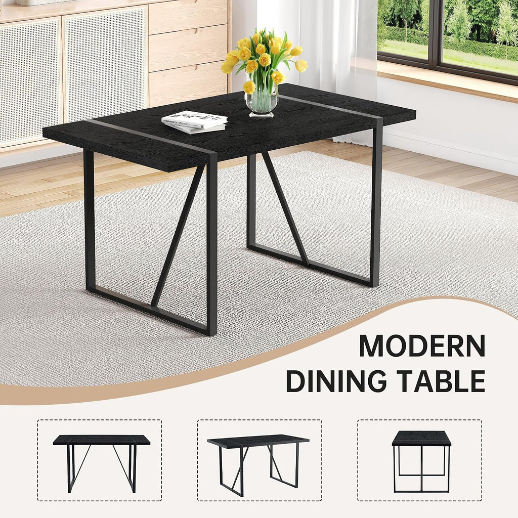 55" Black Dining Table Set for 6, 7 piece Modern Dining Table Set with Farbic Chairs, Farmhouse Kitchen Table Chairs Set of 6 Suit for Living Dining Room Furniture, Sturdy and Easy-to-Clean