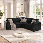 85 In L Shaped Modular Sectional Sofa Couch for Living Room, Black | Pull Out Sleeper Bed, 5 Seat Modular Design, Hidden Storage Space, Soft Corduroy Fabric, Removable Covers, Easy Assembly