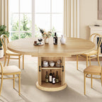 Jocoevol 47″–63″ Extendable Round Dining Table for 4–8 with Dust-Proof 2-Tier Storage Shelf Space-Saving Expandable Dining Room Table Wood Oval Circle Dining Table with Pedestal Base (Natural)