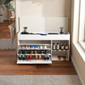 White Shoe Storage Bench, 3-Tier FlipUp Entryway Bench, 39.7 x 11.8X 20.47 Wooden Entry Way Shoe Cabinet, Hold up to 300 lb (A)