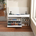 White Shoe Storage Bench, 3-Tier FlipUp Entryway Bench, 39.7 x 11.8X 20.47 Wooden Entry Way Shoe Cabinet, Hold up to 300 lb (A)