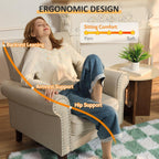PrimeZone Comfy Accent Chairs Set of 2, Mid-Century Modern Arm Chair, Beige | Soft Cushion, Rolled Armrest, Elegant Nailhead Trim, Sturdy Wood Frame, Ideal for Living Room, Bedroom & Waiting Areas