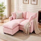 L-Shape Loveseat Sofa Couch with Ottoman, Small 50" Love Seat 27" Deep Cloud Sofa Washable Chenille Pillow for Apartment Bedroom Dorm Attic Studio Office Living Room Small Space 50-Pink-L