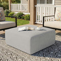 Living&Giving Square Outdoor Ottoman Pouf, 24 Inch Waterproof Patio Ottoman Foot Rest with Solid High-Density Foam, Comfy Floor Footstool for Outside Couch & Seating, Light Gray