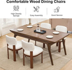 Dining Chairs Set of 2, Teddy Teddy Upholstered Kitchen Chairs with Curved Backrest and Solid Wood Legs, Farmhouse Side Chairs for Restaurant Cafe Living Room (White+Brown Legs)