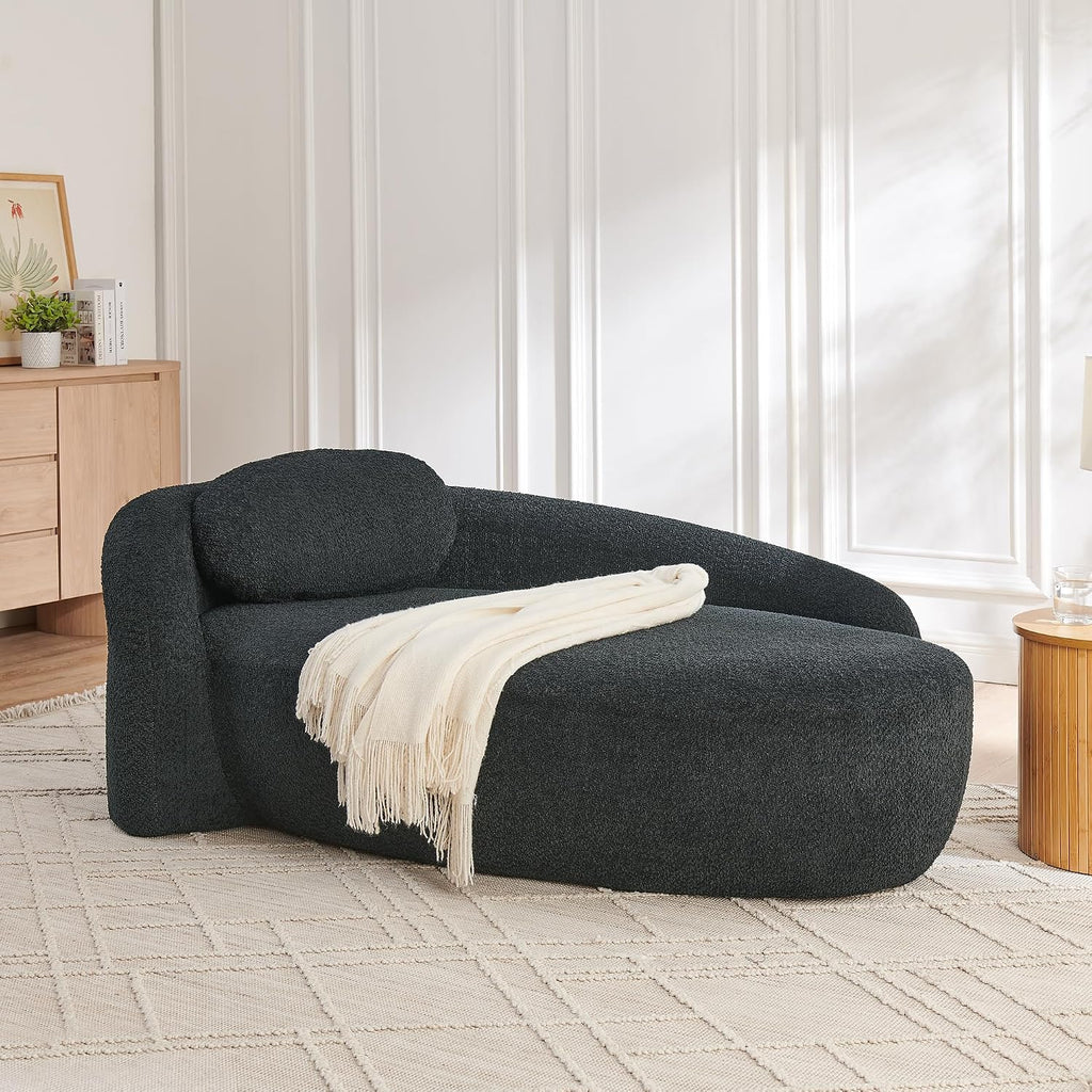 Full Foam Chaise Lounge Chair Indoor, Boucle Upholstered Chaise Lounge Sofa Bed, Right Facing Leisure Cloud Recliner Couches Sleeper Daybed for Living Room