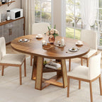 43"-59" Extendable Round Dining Table for 4-8, Transformer Oval Modern Kitchen Table with Removable Leaves Space Saving, Wood Dining Room Table with Storage Shelf for Kitchen, Walnut, Cross Leg