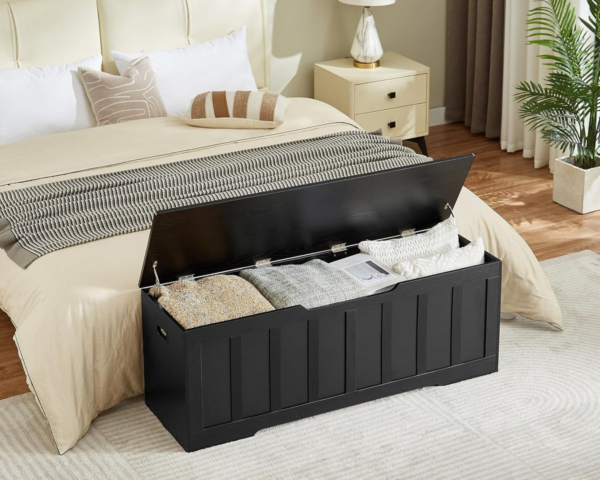 VANKILEY 51.2" Storage Chest Extra Large,Wooden Storage Bench,Black | Chest with 2 Safety Hinges, 51.2*15.7*19.1inches, Wooden Trunk for Bedroom, Livingroom,Entryway,Easy Assembly.
