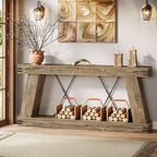 Tribesigns 70.87" Farmhouse Console Table with Storage (Light Brown Oak) | Narrow Sofa Table Behind Couch with Shelf, Rustic Entryway Table for Hallway, Living Room, Foyer, Entrance