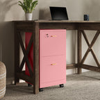 Lavish Home 2-Drawer Wooden File Cabinet with Lock, Pink, 16” x 27” | Rolling Filing Organizer with Deep Drawer Storage for Under the Desk, Home, or Office