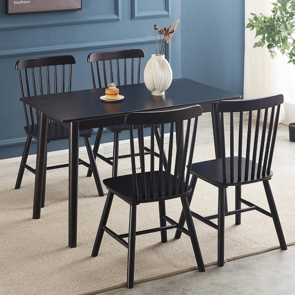 Black Windsor Dining Chairs Set of 6, Solid Wooden Dining Chairs, Spindle Back Dining Room Chairs, Modern Farmhouse Kitchen Chairs for Living Room, Restaurant, Cafe