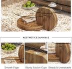 Glass Coffee Table, Modern Round Glass Coffee Table with Wooden Base, 3 Tier Round Coffee Table, Clear Cocktail Table with Storage for Living Room, Office, Balcony, Wood