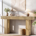 63" Long Console Table, Fluted Sofa Table Behind Couch, Natural Oak | Narrow Console Table with Storage Space, Modern TV Console Table for Living Room, Wood Hallway Table for Entryway, Front Door