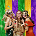 2 Pack Mardi Gras Tinsel Backdrop, 3.28 FT x 7.05 FT Metallic Fringe Curtain, Purple Gold Green Color Foil Backdrop Party Streamer, Mardi Gras Photo Booth Props Lobster Party Decorations