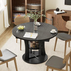 43.3''-59'' Extendable Round Dining Table for 4-8, Expandable Kitchen Table with Storage Shelf, Space Saving Circle Kitchen Table, Round Oval Dining Room Table for Living Room
