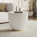 SSLine Bowl-Shape Small Coffee Table Modern Sintered Stone Top Coffee Table in Cream White Leatherette Unique Bowl Side End Table for Living Room Bedroom