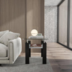 Square Glass End Table,2-Tier Tempered Glass Modern Living Room Side Table with Metal Leg,Living Room/Small Space/Apartment