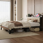 ANCTOR Queen Bed Frame with Headboard & Charging Station,Wood and Cream