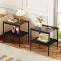 Modern Glass End Table, Tempered Glass Top, Sofa Side Table with MDF Storage Shelf and Metal Legs, Perfect for Living Rooms, Bedrooms, and Small Spaces (Gray Glass+Black)
