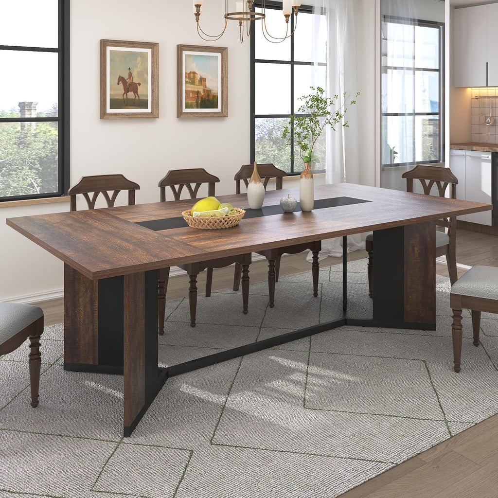Hlivelood 78Inch Large Dining Table for 6 8 People,Wooden Rectangular Kitchen Table W/Waterproof Tabletop,Large Rectangle Furniture W/Adjustable Legs,Brown Dinner Table for Kitchen Dining Room(78IN)
