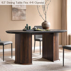 T4TREAM Fluted 63" Oval Dining Table for Kitchen Living Room, Walnut&Black