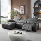 KEIKI 113" L-Shaped Genuine Leather Wall-Hugger Reclining Sofa with Left Chaise, Adjustable Backrest & Footrest, Modern Electric Control 3-Seater Couch with USB, for Living Room, Dark Grey
