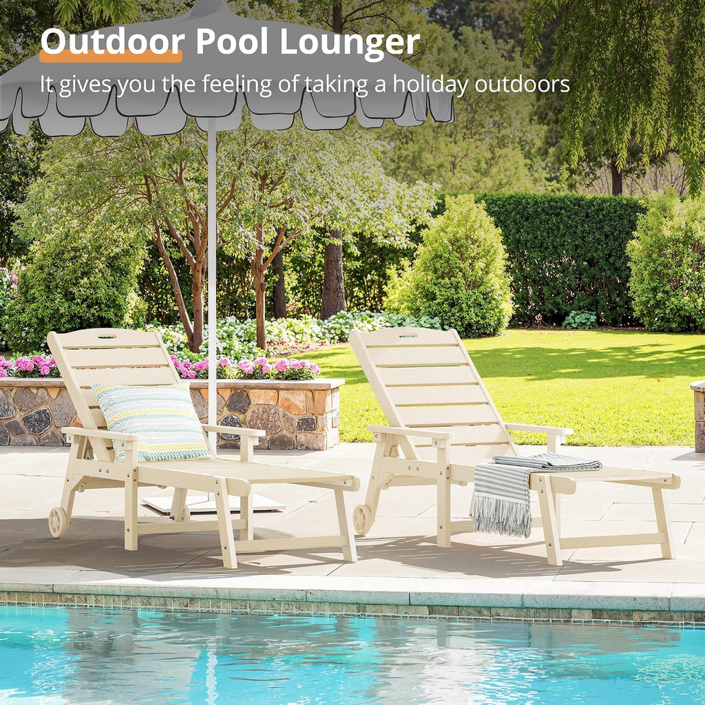 LUE BONA Outdoor Chaise Lounge, 5‑Position, 2‑Pack, Sand