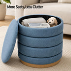 Linen Storage Ottoman Round Footrest with Hidden Storage, Light Blue 16" L X16 W X 17" H