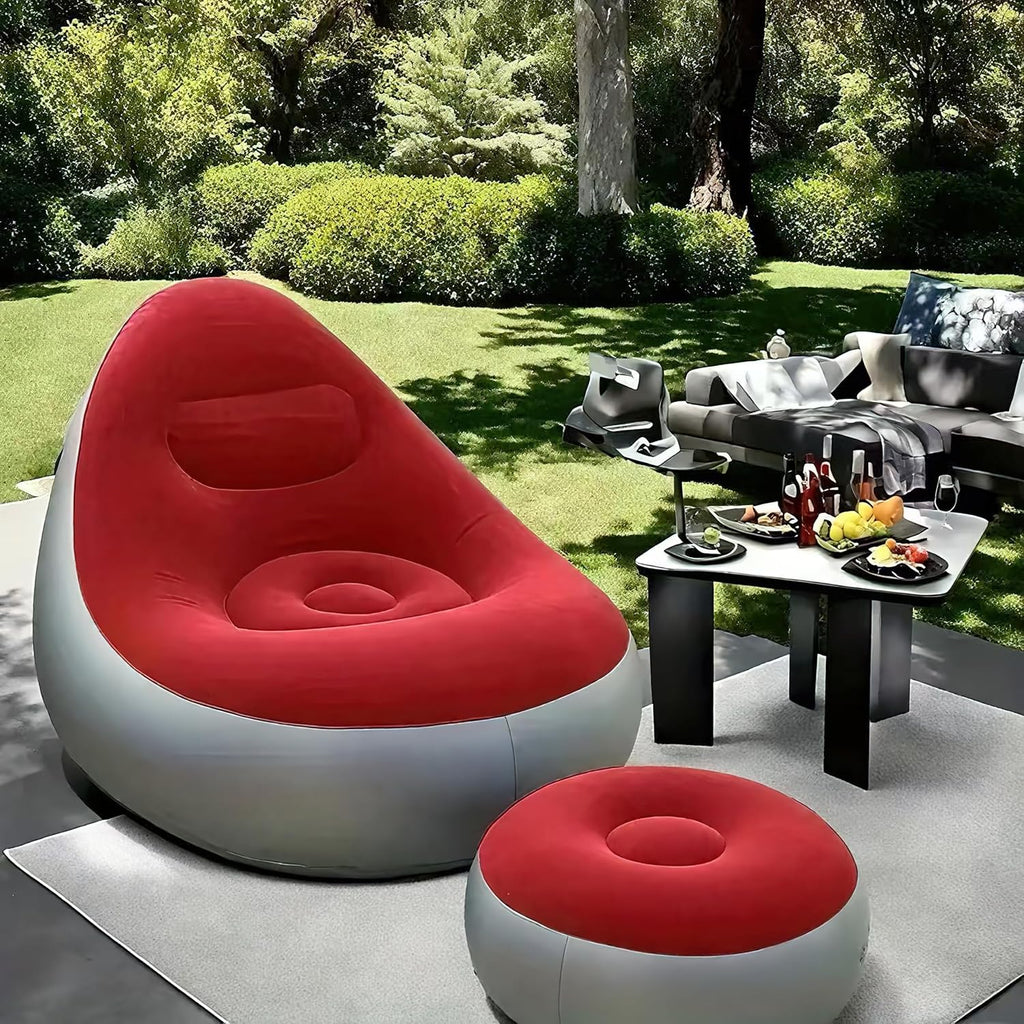 Plush Inflatable Sofa with Foot Pedals, Japanese Lazy Sofa, Thick Seat Cushion, Tatami Style (Orange)