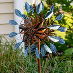 Sunnydaze Whirling Petals Metal Garden Wind Spinner - Spinner Outdoor Decor with 4-Point Step-in Stake - Dual-Wind Motion - 48" H