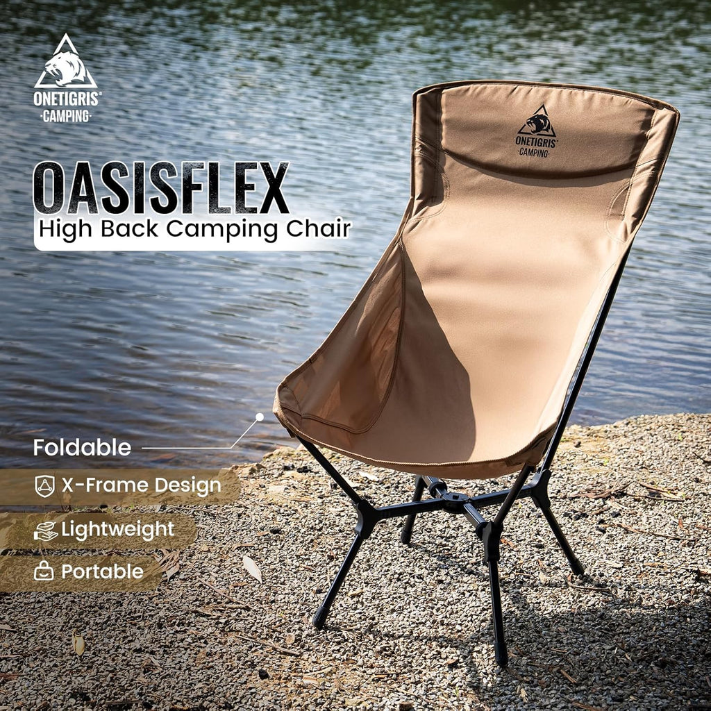 ONETIGRIS OasisFlex Camping Chair,High Back Folding Chair with Carry Bag,Great for Camping,Beach,Picnic,Park,Lawn,Sports and Outdoor Events