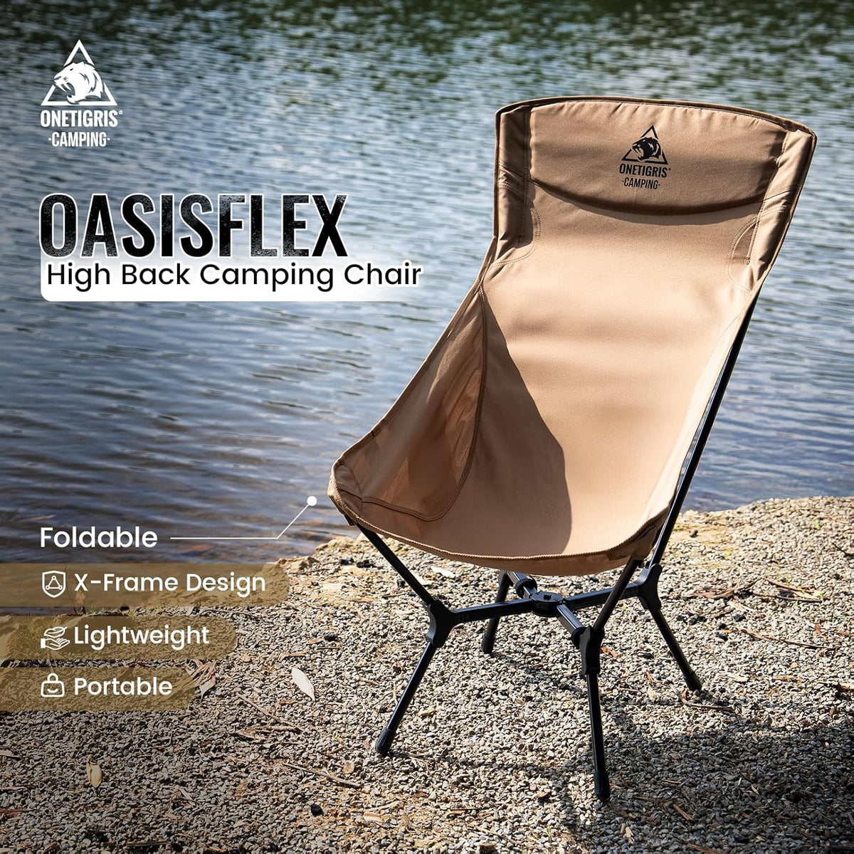 ONETIGRIS OasisFlex Camping Chair,High Back Folding Chair with Carry Bag,Great for Camping,Beach,Picnic,Park,Lawn,Sports and Outdoor Events