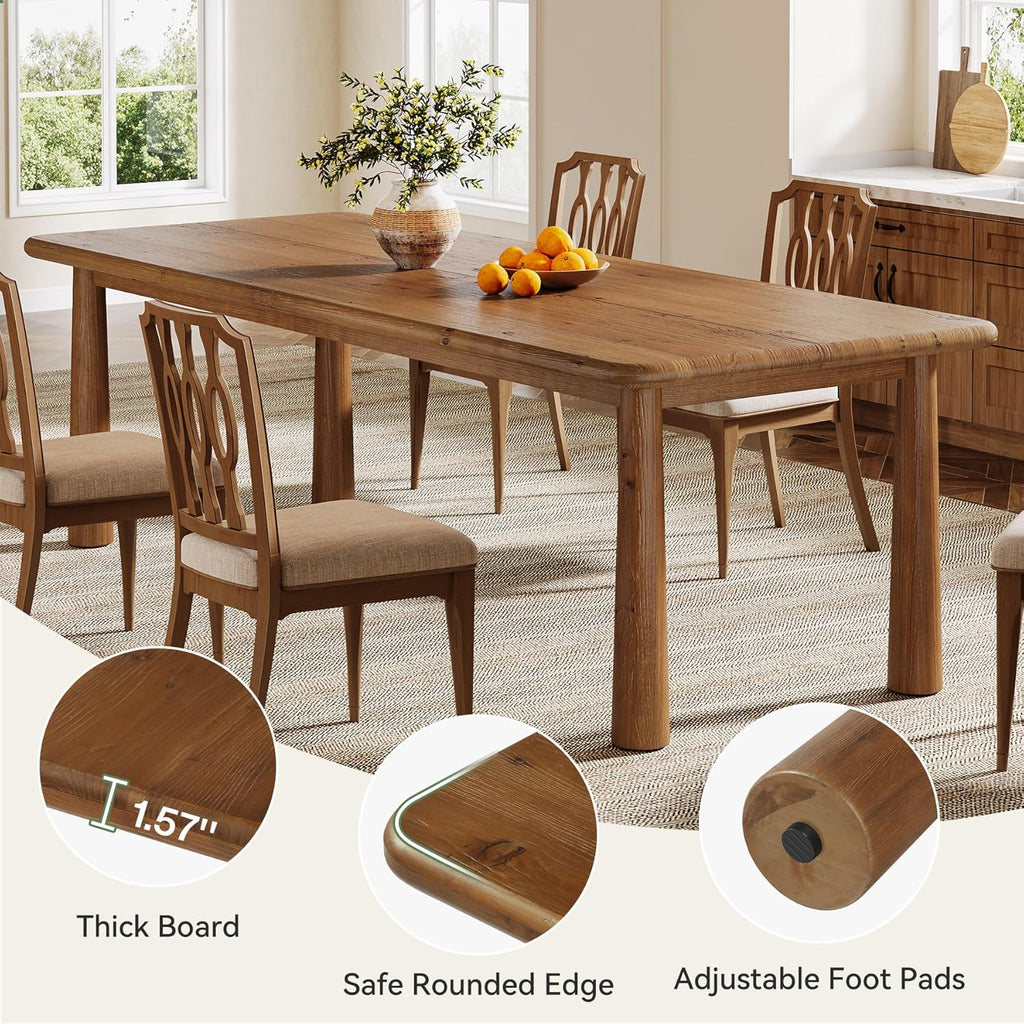 63-Inch Solid Wood Dining Table, Farmhouse Kitchen Table for 4 to 6, Rectangular Wood Dining Room Table for Home, Kitchen, Living Room (Rustic Brown)
