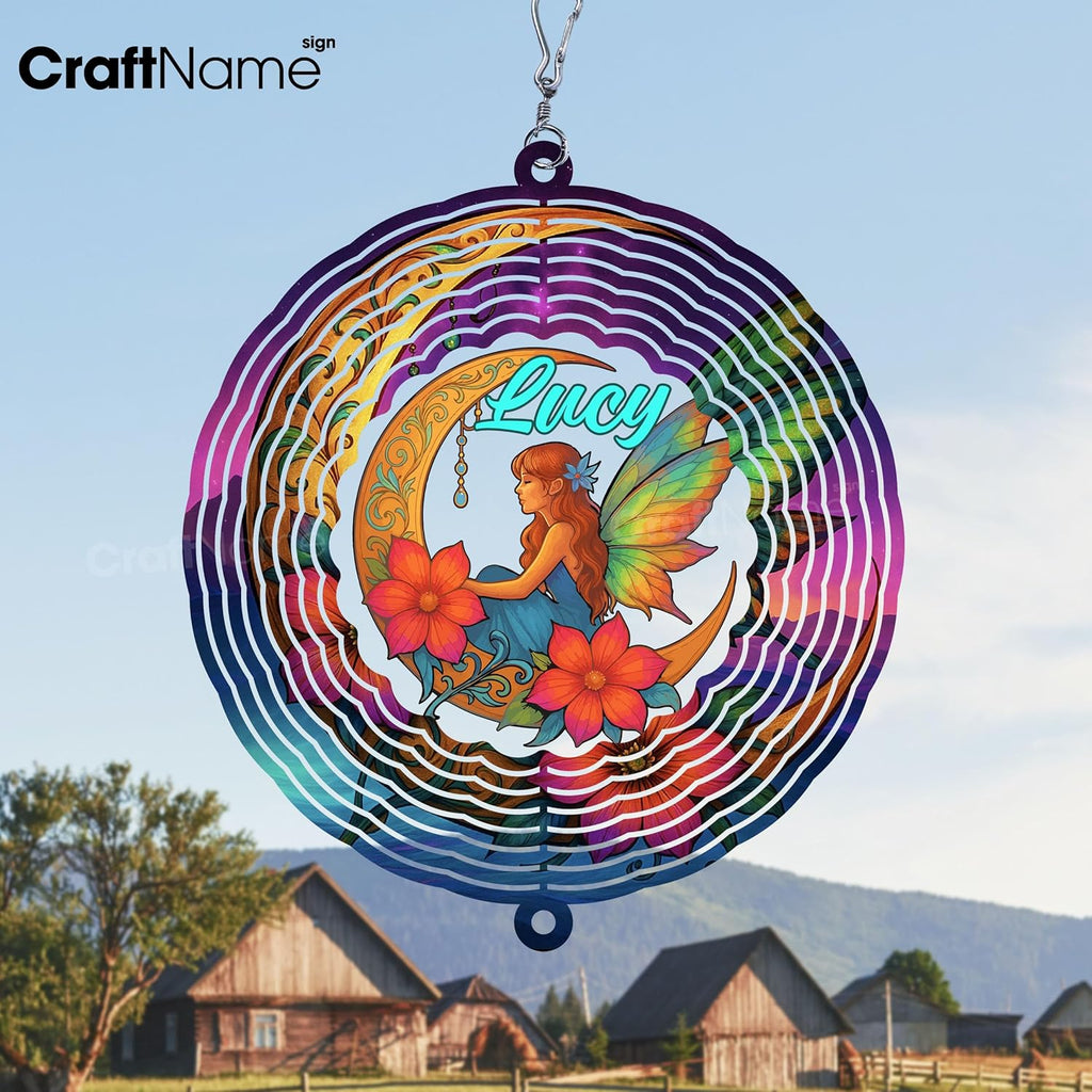 Personalized Moon Wind Spinner 3D Stainless Steel, Moon Garden Spinner Hanging Outdoor Decor, Wind Spinners Outdoor, Custom Gift for Grandmother, Mom, Wife