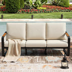 Tribesigns Outdoor Patio 3 Seater Sofa Tall Back & Oversized Seat, Modern Metal Frame Patio Couch with 6'' Thick Cushions & WPC Armrests, All-Weather Conversation Sofa for Backyard, Poolside, Beige