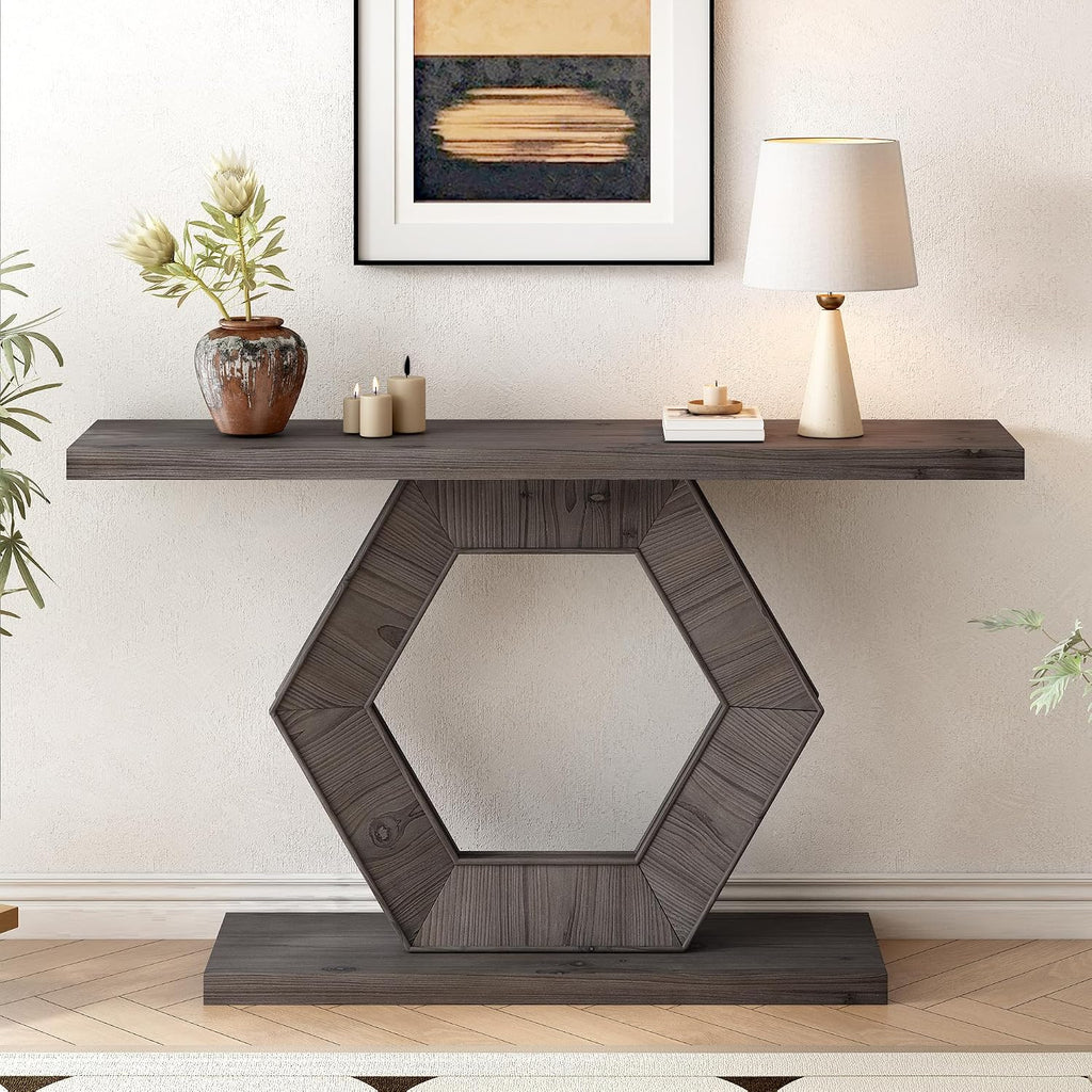 Modern Entryway Table with Innovative Hollow Hexagon Leg Structure and Premium Fir Veneer Finish for Sophistication,Suitable for Hallway, Entryway, Living Room