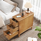 Tribesigns Solid Wood End Table, Fully Assembled Narrow Side Table with Drawers, Pre-Assembled Nightstand Slim Bedside Table for Small Spaces, Living Room, Bedroom, Wood