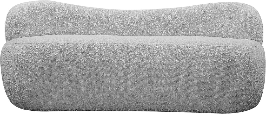 Meridian Furniture 119Grey Flair Collection Modern | Contemporary Boucle Fabric Upholstered Bench with Curved Back Design, Grey, 62" W x 23" D x 24" H