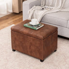 Asense 24-Inch Storage Ottoman Bench,Foot Stool Ottoman with Storage, Faux Leather Upholstered Foot Rest Seat with Safety Hinge,Wood Legs Stool for Living Room, Bedroom,Entryway,Coffee Brown