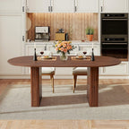 weselon 78.7" Oval Dining Table for 6-8 People, Large Kitchen Dining Table with Fluted Pedestal Base, Modern Minimalist Dining Room Table with 3-Piece Tabletop, Walnut (Chairs Not Included)