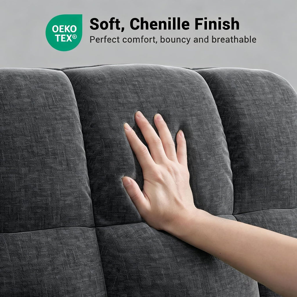 Pipishell Power Recliner Chair for Adults, One-Touch Synchronized Reclining, Oeko-TEX Chenille Fabric Electric Recliner with Remote USB Ports, Cup Holder & Side Pockets, for Living Room & Bedroom