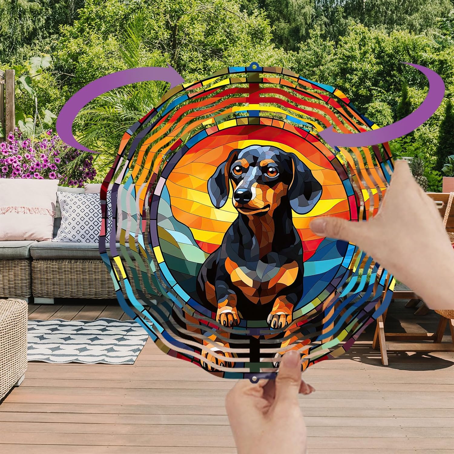 Dachshund Dog Wind Spinners Outdoor Dog Memorial Gifts, 3D Metal Kinetic Hanging Garden Wind Spinner, Spinner Decor, Wind Sculptures for Outdoor & Indoor, Window, Yard Decor (Dachshund 2)