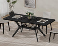 MECHYIN Extendable Dining Table for 4-8, 55-71 in, Storage Shelf, Black | Flip Leaf Stores Under Top, No-Gap Metal Connectors, Chairs Tuck Under Pedestal Base, Wood-Grain MDF Top, Fits Apartments