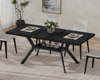 MECHYIN Extendable Dining Table for 4-8, 55-71 in, Storage Shelf, Black | Flip Leaf Stores Under Top, No-Gap Metal Connectors, Chairs Tuck Under Pedestal Base, Wood-Grain MDF Top, Fits Apartments