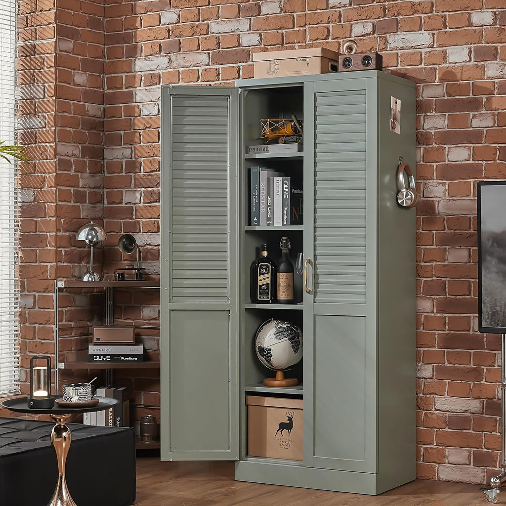 71" Tall Metal Pantry Cabinet, Freestanding Kitchen Storage with Adjustable Shelves, Modern Steel Cabinet for Home