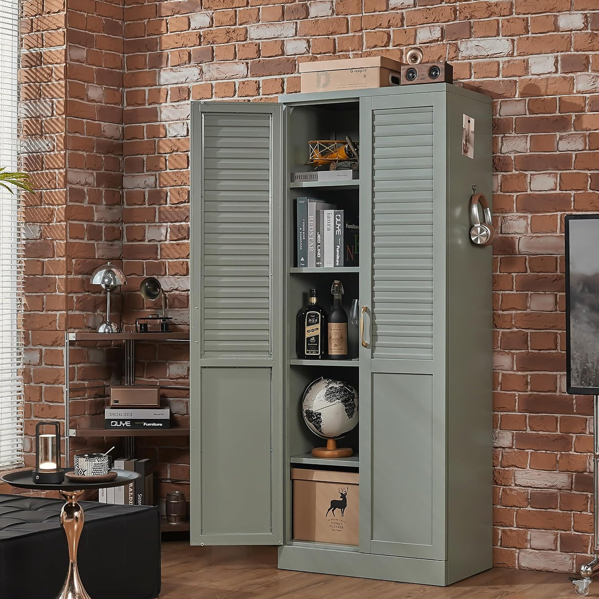 71" Tall Metal Pantry Cabinet, Freestanding Kitchen Storage with Adjustable Shelves, Modern Steel Cabinet for Home