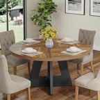 Tribesigns 47 inch Round Dining Table Wood Kitchen Table for Dining Room, 47" Dinner Room Tables for 4-6, Farmhouse Accent Furniture with Wooden Tabletop and Cross Base, Rustic+Black