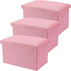 HOZEON 3 Pack 15.7 x 9.8 x 9.10 Inches Folding Storage Ottoman, Pink Rectangle Footrest Seat, Multifunctional Foot Stool for Living Room, Office, Traveling, Fishing, Camping